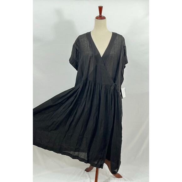 Arts & Science Dresses & Skirts - ARTS & SCIENCE Sz 1 Black Linen Oversize Ethnic Gathered Wrap Dress NWT Japan